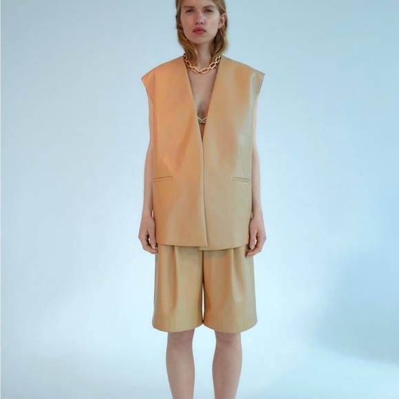 ZARA 2pcs Faux Leather Oversized Vest + Long Shorts Coord Set BNWT - Picture 6 of 9